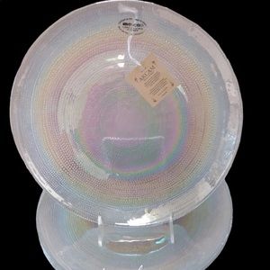 x4 ARTISTIC ACCENTS AKCAM PEARL WHITE OPAL IRIDESCENT GLASS SALAD PLATE SET